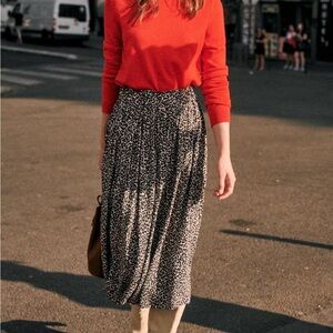 NWT Sezane Elie Leopard Black and White Midi Skirt Size 2